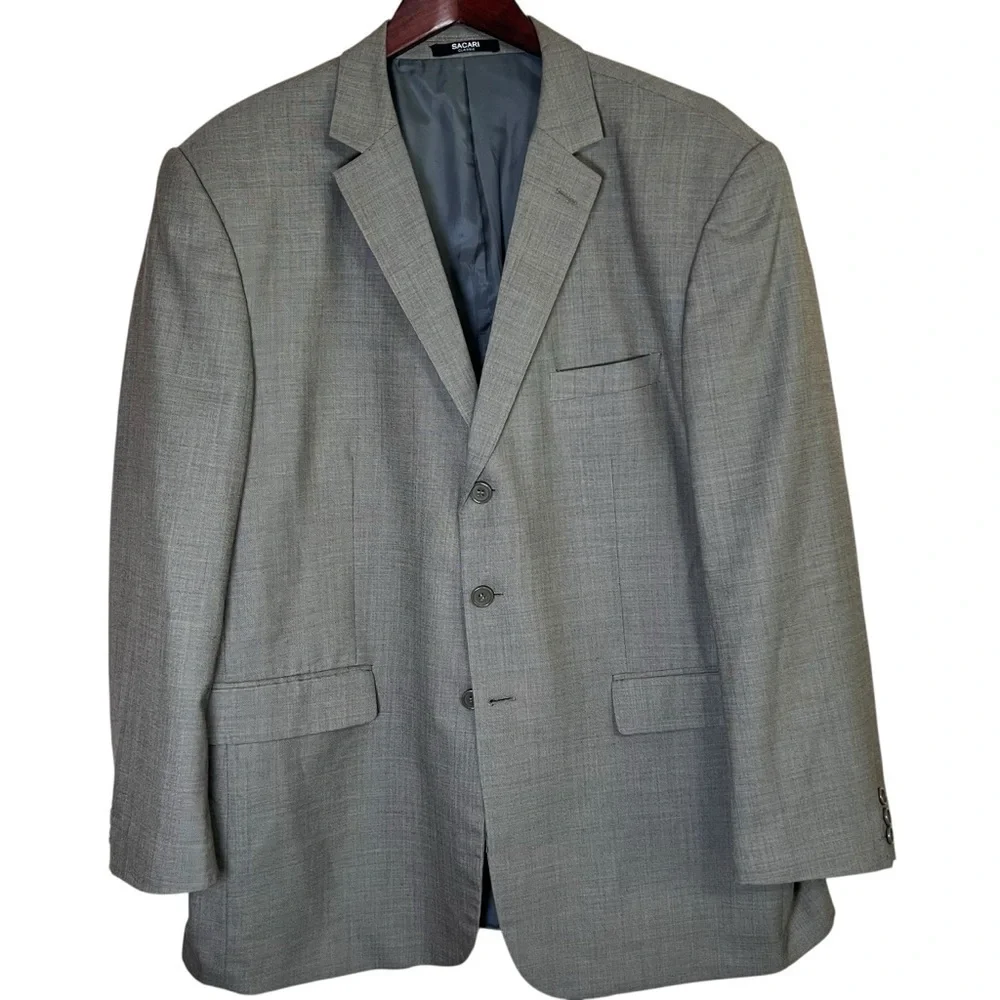 SACARI Classic 100% Merino Wool Gray Blazer Jacket Men’s 46R Suit Coat 3-Button